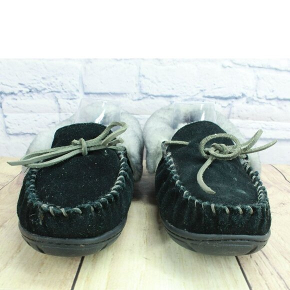 LL Bean Black Suede Wicked Good Shearling Lined Moccasin Slippers Size 10 M - Picture 4 of 8